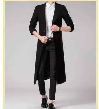 

Korean version of the woolen coat men's long over the knees autumn and winter England Slim long section woolen coat