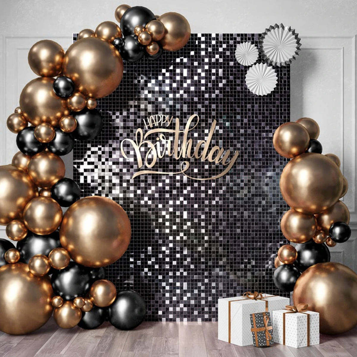Schwarz Gold Geburtstag Party Dekorationen Hintergrund Vorhänge Glitzer Lametta Fransen Folie Vorhang Hintergrund Hochzeit Erwachsene Jahrestag – Detail 11