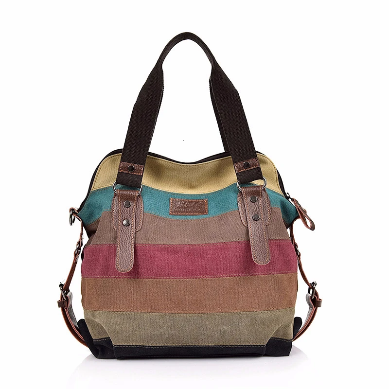 

Large Capacity Canvas Handbag New Splicing Color Shoulder Bag Women Crossbody Messenger Bag Casual Tote School Travelling Bags