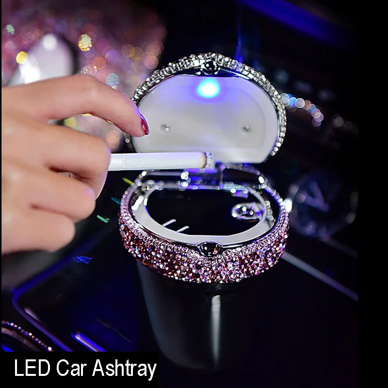 Фиолетовый горный хрусталь аксессуары для салона автомобиля для женщин Алмазная крышка рулевого колеса Кристалл автомобильный держатель, коробка для салфеток украшения - Название цвета: 1pc Car Ashtray
