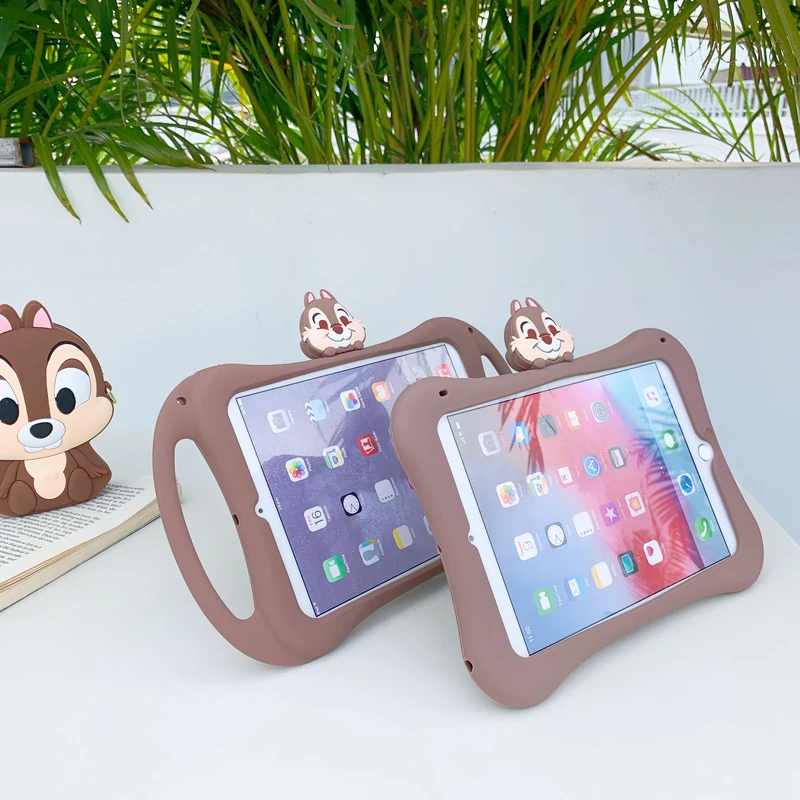 

Cute Squirrel Anti-Fall Tablet Case For iPad 2017 2018 2019 Pro 11" Mini 123 45 Silicone Handle Bracket Case Cover