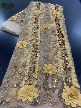 

NIAI Gold African 3D Lace Fabric 2020 High Quality Sequins Lace Nigerian French Lace Fabrics For Wedding Dress Sewing XY2631B-2