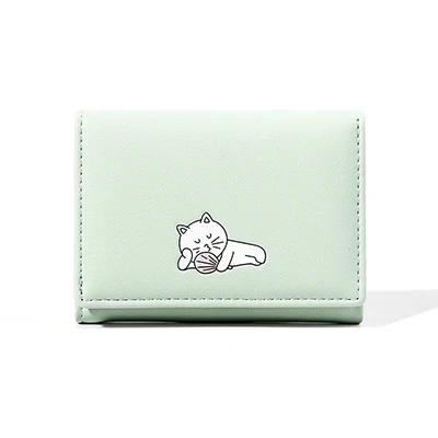 Милый женский кошелек с изображением животных, маленькая сумочка-клатч с принтом кота, кошелек для монет для девочек-подростков, простая короткая визитница универсальные кошельки - Цвет: green