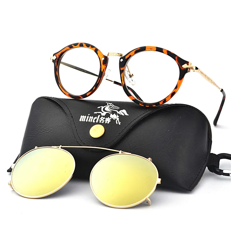 MINCL новые готовые мужские и женские круглые очки для близорукости оправа с черными линзами солнцезащитные очки Оптические очки для близорукости NX - Цвет оправы: leopard -200