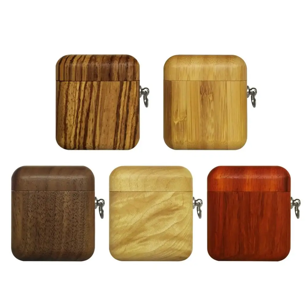 

Wood Case Protective Wood Cover Case Shockproof Case Earphone Wireless Charging Box Case With Keyring For AirPods
