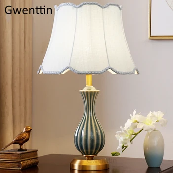 

American Copper Ceramic Table Lamps Bedroom Bedside Lamp Home Living Room Romantic Study Desk Stand Light Fixtures Luminaire E27