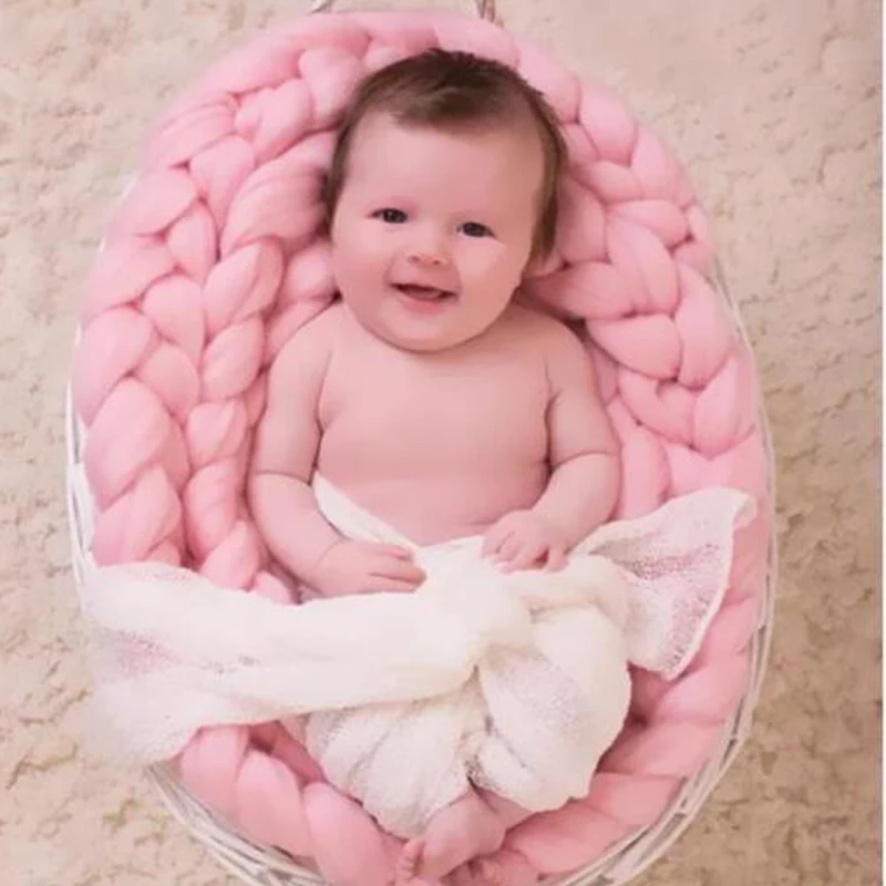 

New Arrivals Knitted Wool Crochet Baby Blanket Newborn Photography Props Chunky Knit Blanket Basket Filler