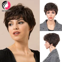 

INS FACING Short Wig Bob Brown Blonde Pixie Cut Natural Sythetic Wig with Bangs High Temperature Synthetic Hair