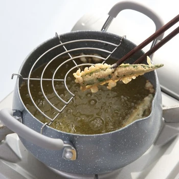 

Japanese Style Tempura Frying Pan Maifan Stone Potato Pot Pot Mini Household Frying Pan Non-Stick Fried Basket Cookware
