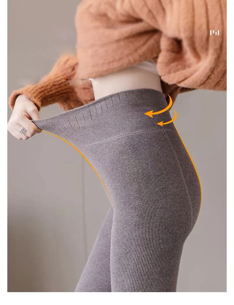 Warm Fleece Lined Super Thick Warm Leggings Women Winter Spandex Ribbed Slim Pattern Leggins Winter High Waist Basic Pants