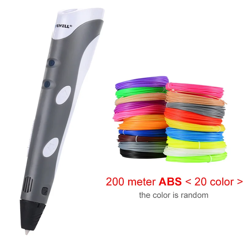 Gray - 200M ABS Myriwell 3D Ручка для печати 12 в 3D Ручка Карандаш 3D Ручка для рисования sthift PLA нити для детей Образование хобби игрушки подарки на день рождения - Цвет: Gray - 200M ABS