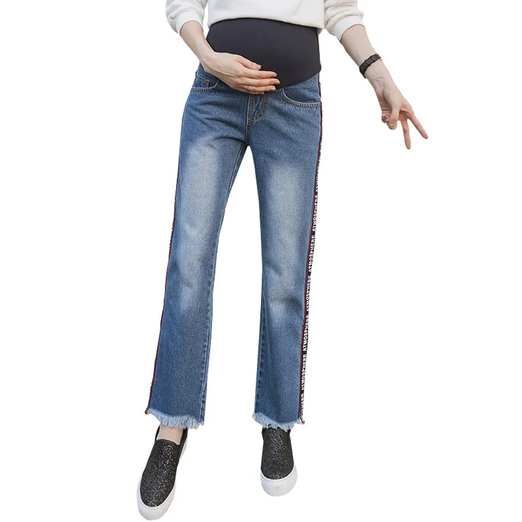 SAGACE свободные брюки для беременных женщин поддежка живота джинсовые брюки прямого покроя для беременных женщин одежда кормящих брюки джинсовые джинсы - Цвет: Синий