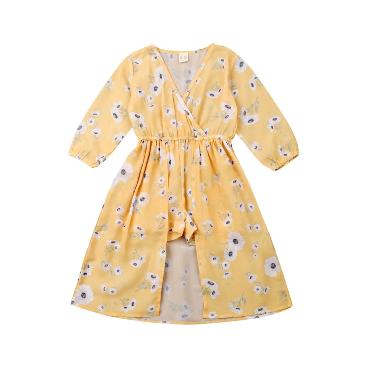 Boho/Детское платье-комбинезон с цветочным рисунком для маленьких девочек пляжное платье с длинными рукавами и v-образным вырезом и цветами шифоновое платье для девочек Одежда для девочек От 1 до 5 лет