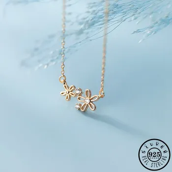 

925 Sterling Silver Aesthetic Flower Shape Pendant Necklace Trendy Gold Color Plated Chain Necklaces Xmas Jewelry for Women