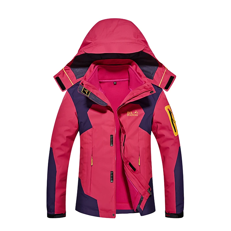 winter coat Mens Women parka Splicing lapels jackets Plus velvet warm coats Liner+jacket Camouflage windbreaker Hooded roupas - Цвет: Women rose red