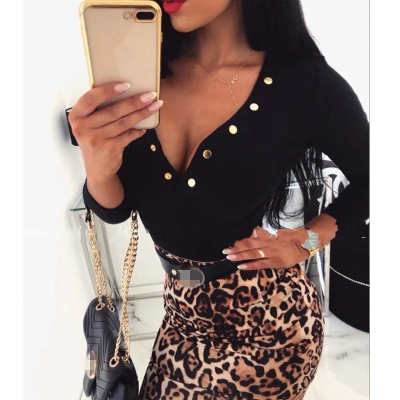 Женская Осенняя блузка с длинным рукавом Повседневная Блузка v-образным вырезом