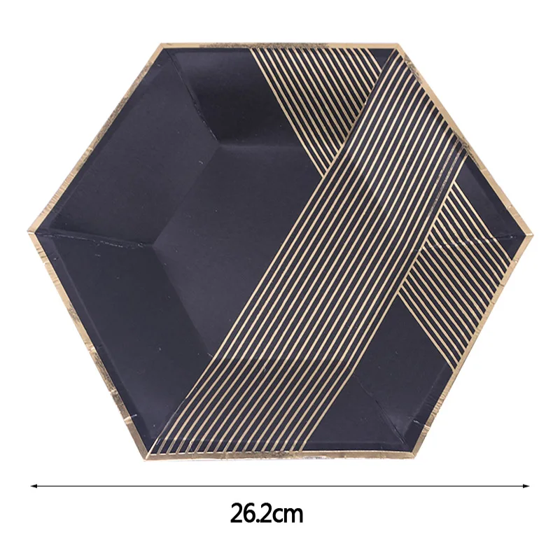 8pcs black plate Розовое золото вечерние одноразовые бумажные соломинки/чашки/тарелки дети день рождения для украшения детского душа сувениры вечерние принадлежности - Цвет: 8pcs black plate