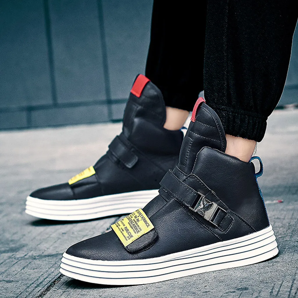 SAGACE Fashion Leather boots men High-Top Personalized Boots Wear-Resistant Casual Shoes men Buckle Strap Shoes For Men footwear