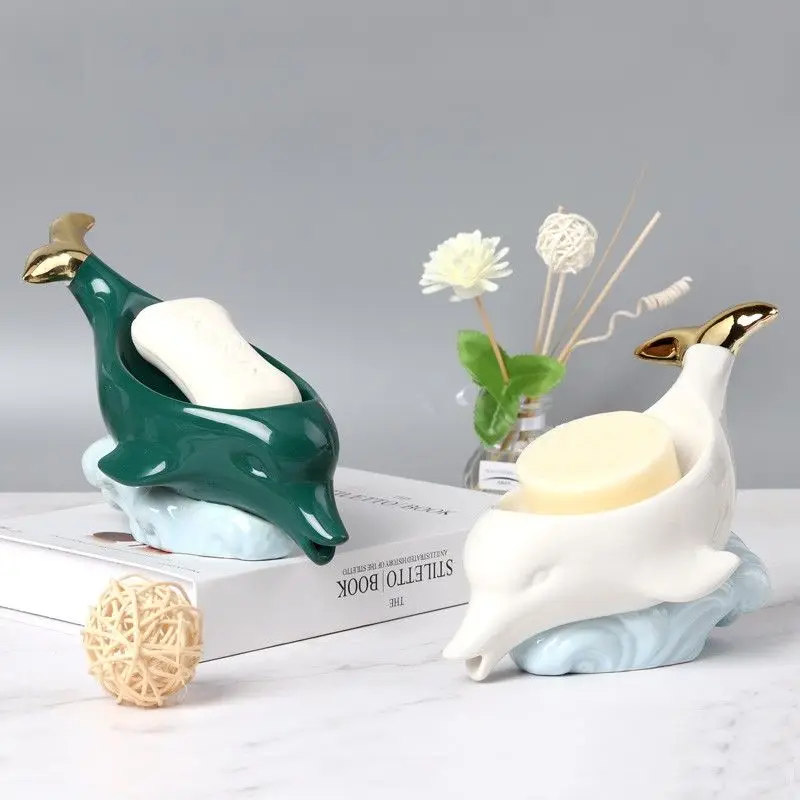 

Nordic Ceramic Dolphin Soap Box Drain Toilet Hotel Restaurant High-end Soap Box Cute Soap Dish Rack Soap Box Storage Rack