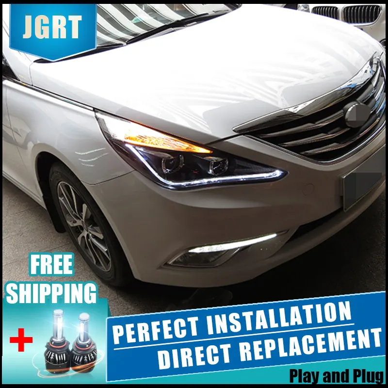 Baratos 2 piezas faros LED ForHyundai Sonata 11 14 luces Led del coche doble xenón lente accesorios del coche luces de circulación diurna de la luz de niebla