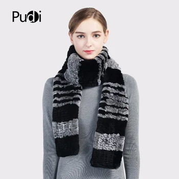 

Pudi SF703-1 2020 New Women's real Rex rabbit fur scarf girl's rabbit fur long style muffler scarves shawl neckerchief