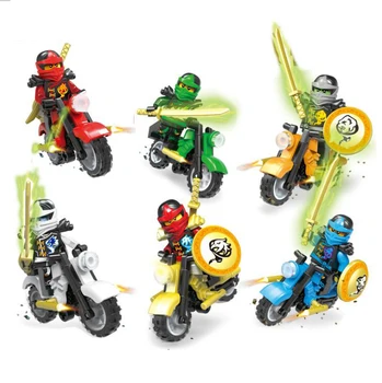 

6pcs/lot Figures Toys with Motorcycle Building Blocks Collection Bricks Education Toys for Children Kids Birthday Gift
