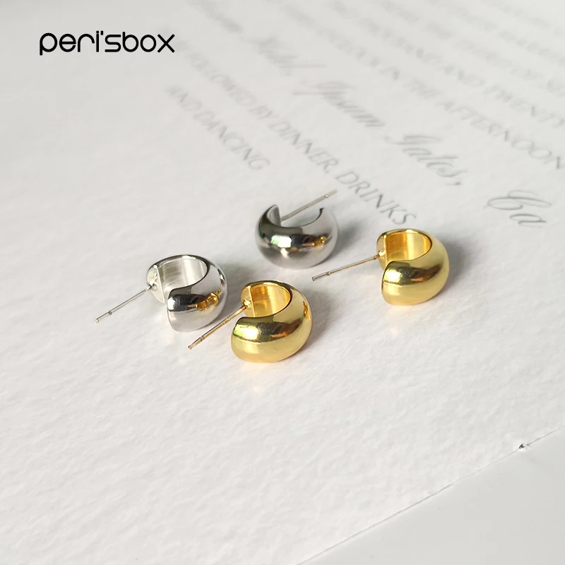 

Peri'sBox Solid Gold Semi-Circle Hoop Earrings Minimalist Small Tiny Earrings Chunky Wide Thick Hoop Earrings for Women 13MM