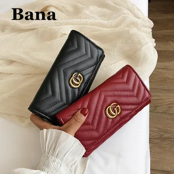 

New Letter PU Leather Purse Lingge Designer Long Multi-card Wallet Purse Buckle Clutch Mobile Phone Student Women's Wallet