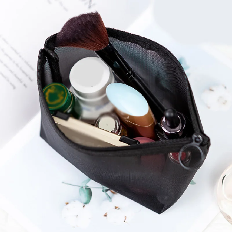 

Cosmetic Bag Black Mesh Travel Black Toiletry Men Makeup bag Organizer Bag Case Pouch Portable Beauty Wash Bag 2020 new