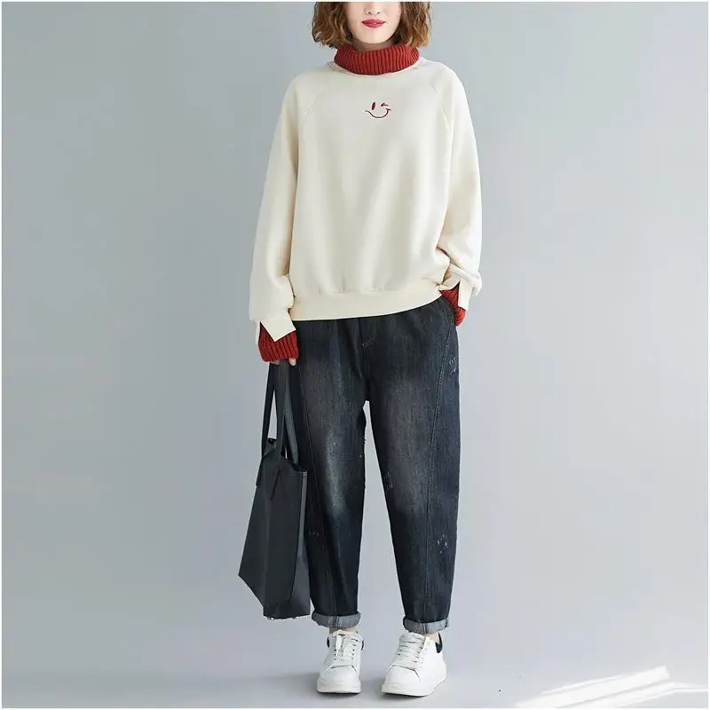Johnature Autumn Winter Casual Korean Turtleneck Sweatshirt New Fashion Loose Women Clothes Simple Solid Color Pullovers - Цвет: Apricot