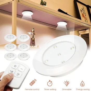 

LED Dimmable Under Cabinet Night Light Battery Operated Puck Lighting Closets Lights With Remote Control for Wardrobe Kitchen