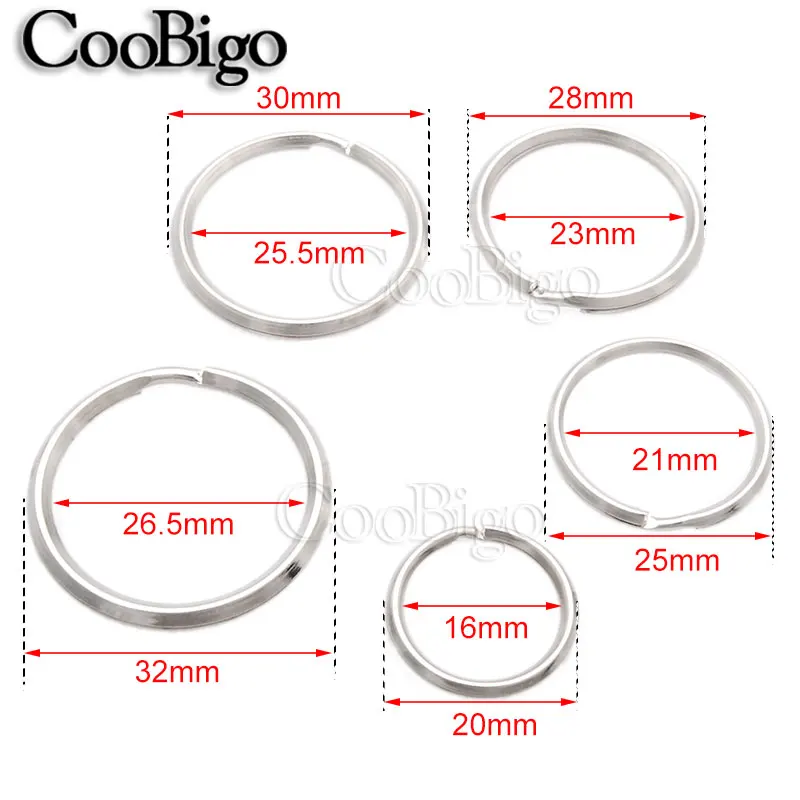 100 шт, 5 размеров, 20 мм~ 32 мм, наружный диаметр, режущие отверстия, брелки, родий, круглый брелок, Сплит, уплотнительные кольца, серебряные ювелирные изделия, аксессуары