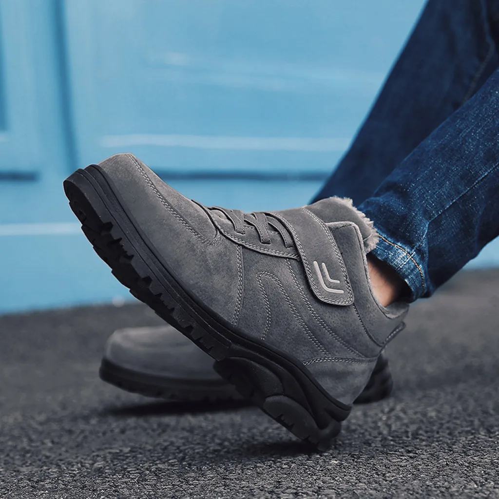 Outside Sport Men's Plus Velvet Warm Outdoor Walking Shoes Non-Slip Wear-Resistant Sneakers Short Plush Sewing Durable shoes#P10