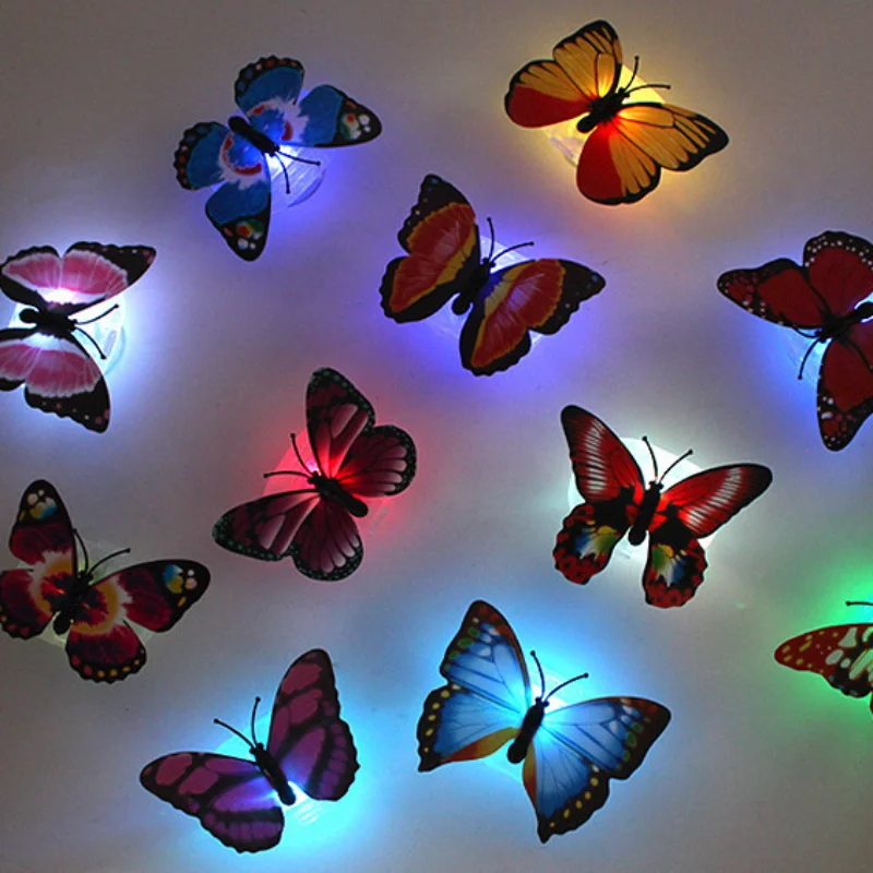 

5/1/2/15/20pcs Lovely Butterfly LED Night Light 3D Wall Glow Sticker Colorful Led Light Lamp Home Decorative Wall Nightlights