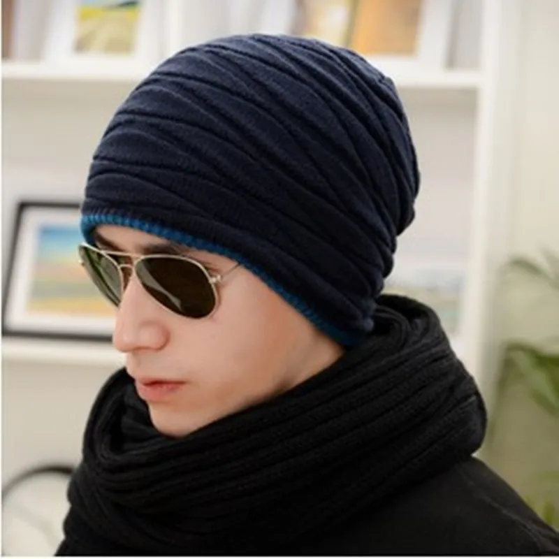 New Men Autumn Beanies Winter Hat For Warm Fashion Knitting Cap Wool Solid Hip Hop Leisure z30 | Аксессуары для одежды