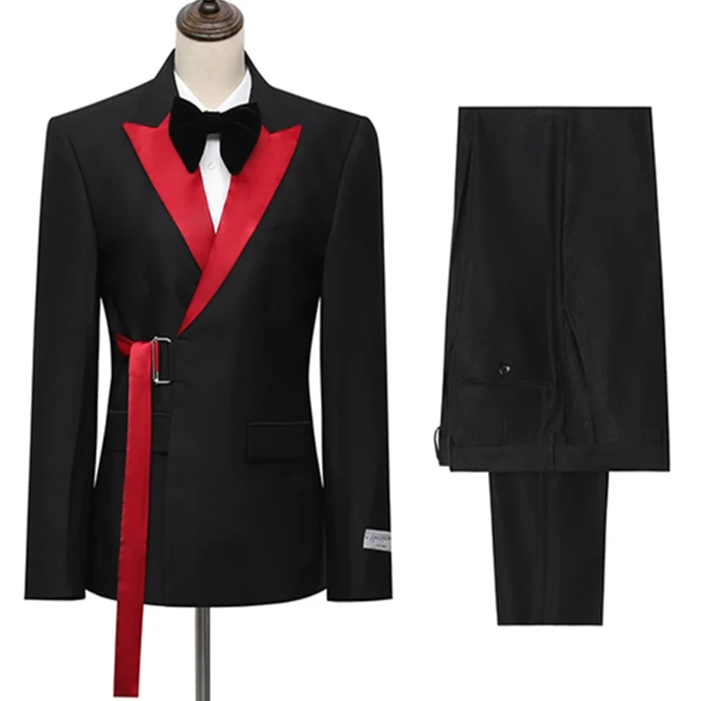 

2pcs Closure Collar Black Business Men's Suits for Wedding (Jacket+Pants)Custom Made Men Suit Set Tailored Dinner Party Wear