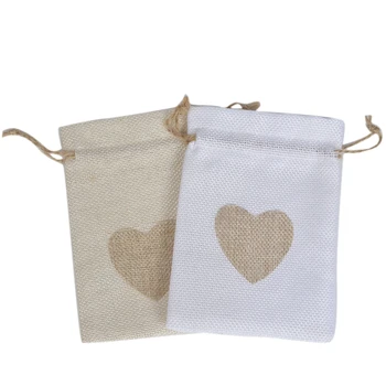 

24 Pcs 4 x 6 Inch Burlap Bags Heart Drawstring Pouch Candy Gift Linen Pockets for Wedding Party Birthday Christmas Thanksgiving