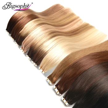 Tape In Human Hair Extensions Skin Weft Straight Remy Hair 20 / 40pcs Double Sided Tape Hair 14 16 18 20 22 24 26 INCH Bigsophy 1