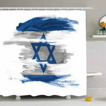 

Shower Curtain Set with Hooks 72x78 Israel Israeli Nationality Worn Politics Painted On Symbol White Signs Symbols Stain