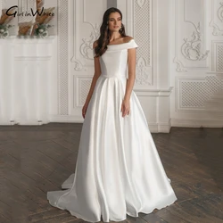 Modern Chic White Wedding Dress A Line Off The Shoulder Bride Dresses Boat Neck Bridal Gown Draped Vestidos De Novia