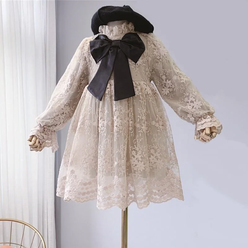Теплое кружевное платье принцессы для девочек; сезон весна-зима; бальное платье; Детские праздничные платья для девочек с длинными рукавами; vestidos