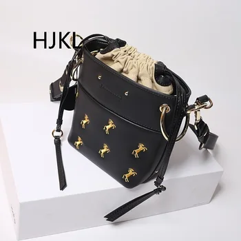 

Cowhide Bucket Bag Tassel Ring Embroidery Pony Single Shoulder Oblique Cross Leather Simple Match Bags for Women 2018 Clutch