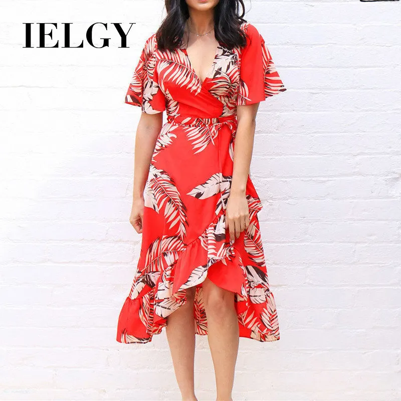 Платье женское летнее шифоновое асимметричное с V образным вырезом и высокой