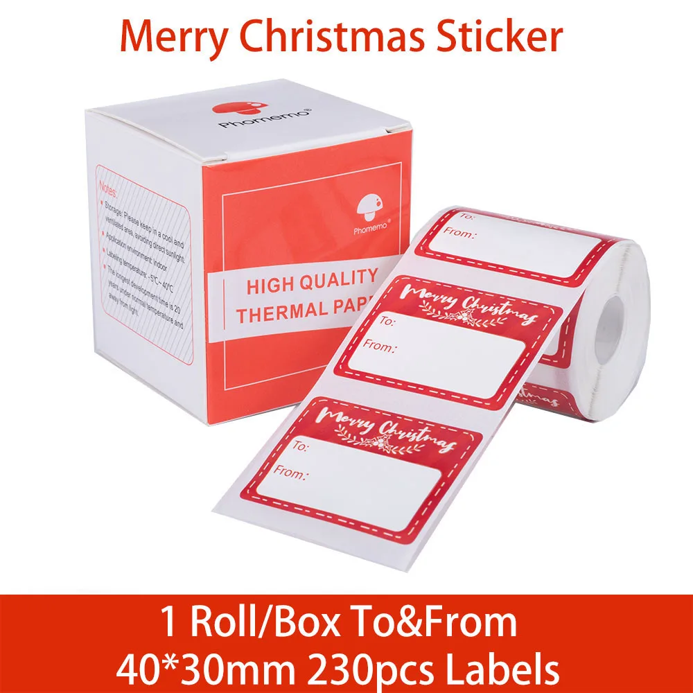 

Phomemo Merry Christmas Sticky Labels for M110/M200 Printable Thermal Adhesive Paper Round Square Clothes Tags