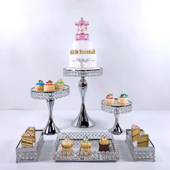 

2020 cake stand Wedding Plates Set Metal Round Party Dessert Crystals Cake Stand Cupcake Stand Cake Decorating Supplies