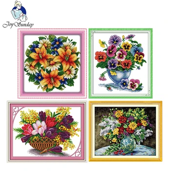

Colorful flowers printed Cross Stitch kits 11CT 14CT flowers pattern DMC fabric on canvas counted Chinese Embroidery sets decor