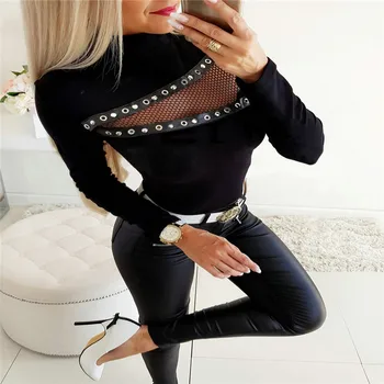 

Hirigin Autumn Women High Neck Tops Ladies Long Sleeve Solid Fashion Slim Fit Sexy T Shirt Blouse Tee Tops Clothes