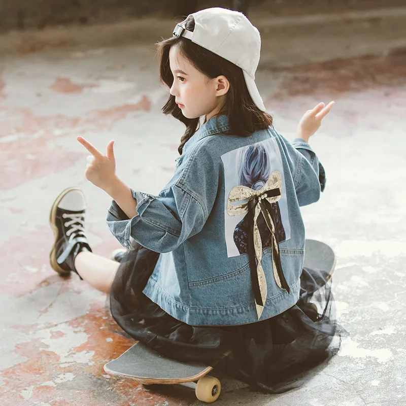 

Girls Denim Jackets Cartoon Jacket Girl Children Long Sleeve Children's Jacket Spring Autumn Costume For Girls 6 8 10 12 14 Year