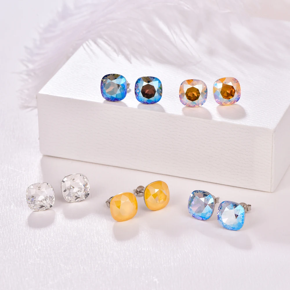 Crystals From Swarovski Stud Earrings For Women New Fashion Sterling silver Earrings Piercing Earring Elegant Wedding Jewelry
