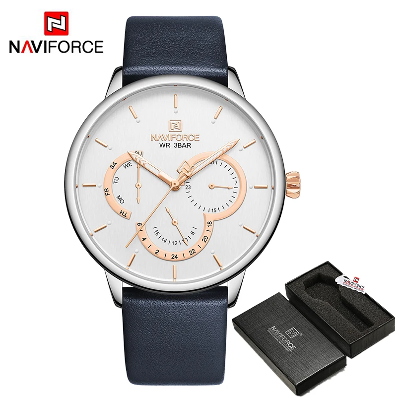 SWBE BOX Топ люксовый бренд NAVIFORCE мужские часы Модные Кожаные Бизнес Кварцевые мужские спортивные водонепроницаемые наручные часы Relogio Masculino - Цвет: SWBE BOX